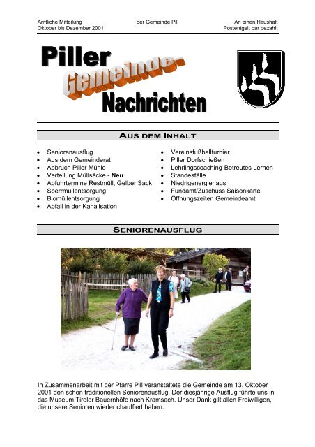 Piller Gemeindenachrichten November 2001 - Pill - Land Tirol