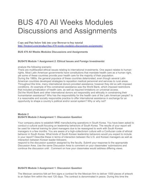 BUS 470 All Weeks Modules Discussions and Assignments