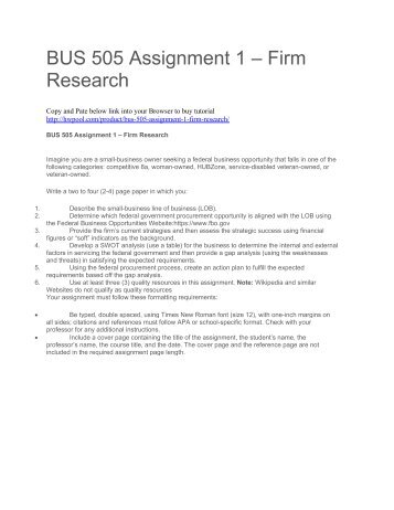BUS 505 Assignment 1 – Firm Research