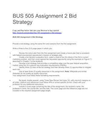 BUS 505 Assignment 2 Bid Strategy