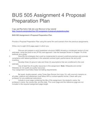 BUS 505 Assignment 4 Proposal Preparation Plan