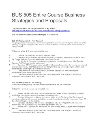 BUS 505 Entire Course Business Strategies and Proposals