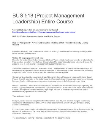 BUS 518 (Project Management Leadership) Entire Course