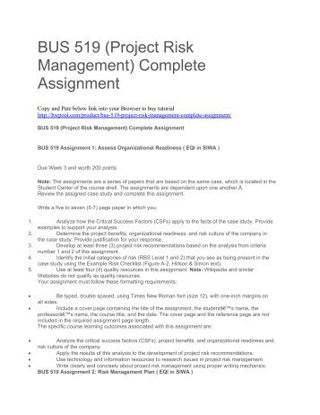 BUS 519 (Project Risk Management) Complete Assignment