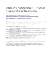 BUS 519 Assignment 1 – Assess Organizational Readiness