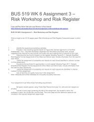 BUS 519 WK 6 Assignment 3 – Risk Workshop and Risk Register