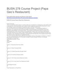 BUSN 278 Course Project (Papa Geo’s Restaurant)