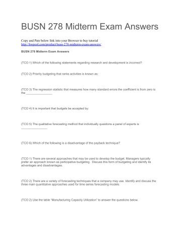 BUSN 278 Midterm Exam Answers