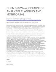 BUSN 350 Week 7 BUSINESS ANALYSIS PLANNING AND MONITORING