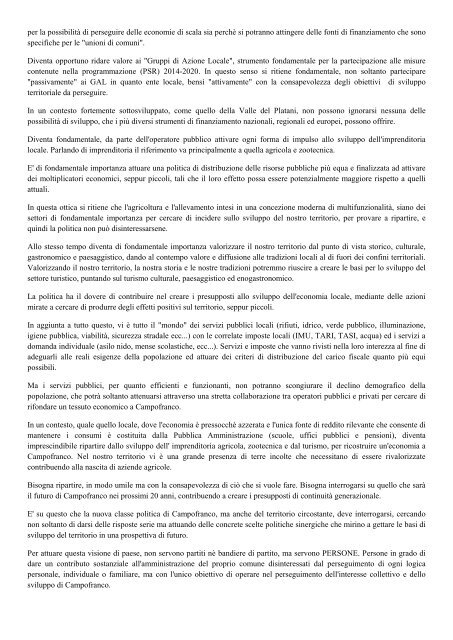 MANIFESTO POLITICO-ELETTORALE PER CAMPOFRANCO