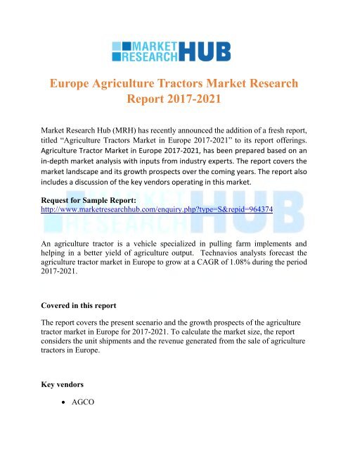 Europe Agriculture Tractors Market Research Report 2017-2021