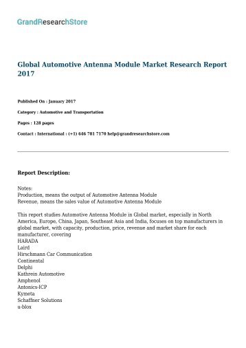 Global Automotive Antenna Module Sales Market Report 2017 