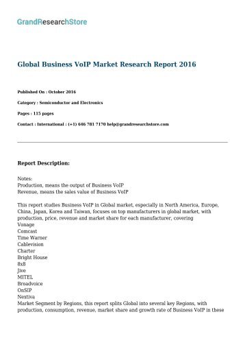 Global Business VoIP Market Research Report 2016 
