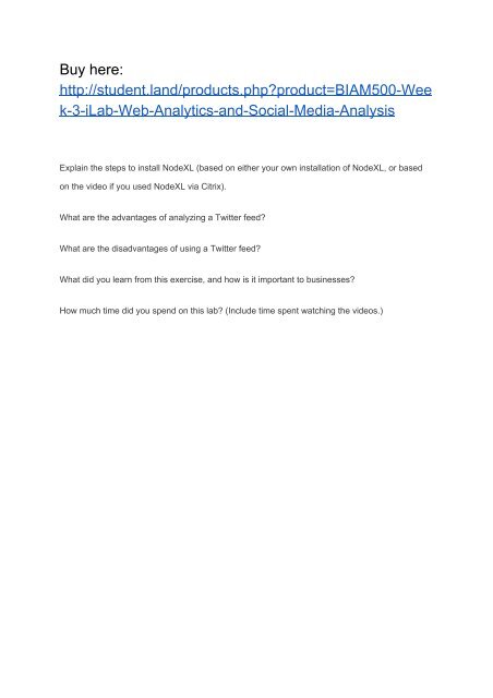 BIAM500 Week 3 iLab Web Analytics and Social Media Analysis