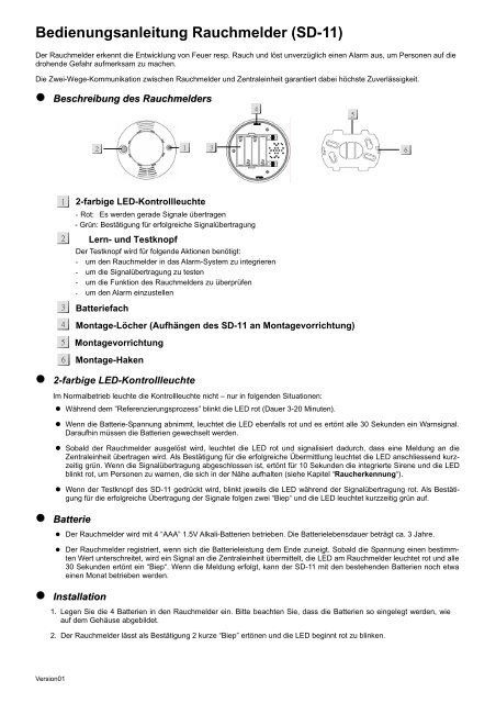 Bedienungsanleitung Rauchmelder (SD-11) - Swissloxx.com