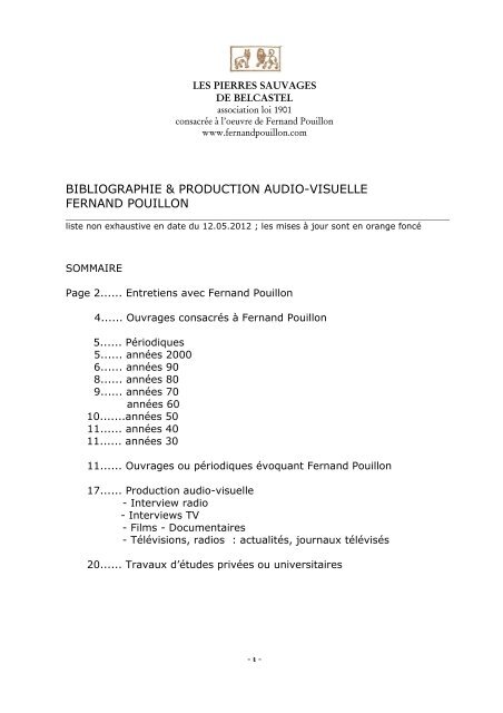 bibliographie & production audio-visuelle ... - Pouillon, Fernand