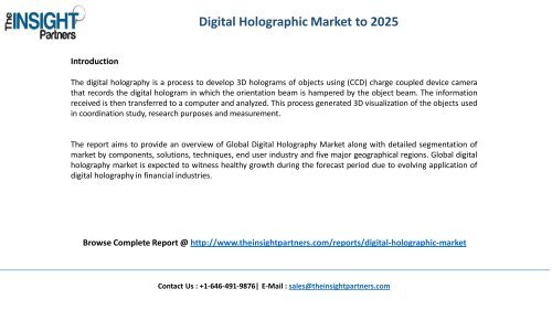 Digital Holographic Market Trends, Business Strategies and Opportunities 2025 |The Insight Partners