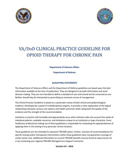 VA/DoD CLINICAL PRACTICE GUIDELINE FOR OPIOID THERAPY FOR CHRONIC PAIN