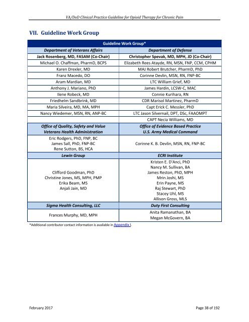 VA/DoD CLINICAL PRACTICE GUIDELINE FOR OPIOID THERAPY FOR CHRONIC PAIN