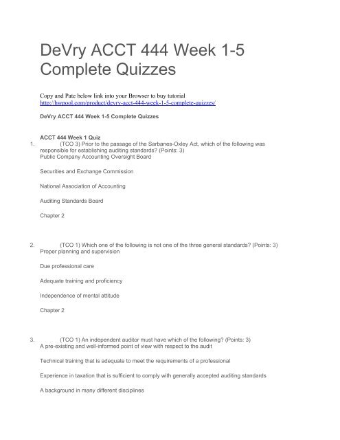 DeVry ACCT 444 Week 1-5 Complete Quizzes