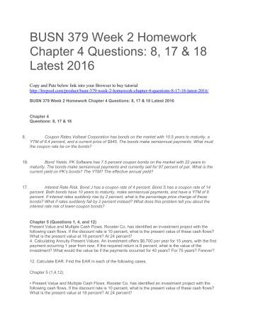 BUSN 379 Week 2 Homework Chapter 4 Questions 8, 17 & 18 Latest 2016