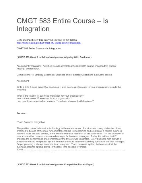 CMGT 583 Entire Course – Is Integration