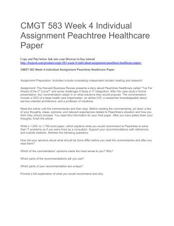 CMGT 583 Week 4 Individual Assignment Peachtree Healthcare Paper