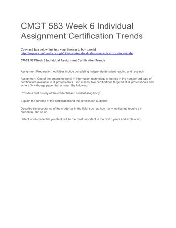 CMGT 583 Week 6 Individual Assignment Certification Trends