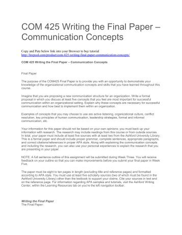 COM 425 Writing the Final Paper – Communication Concepts