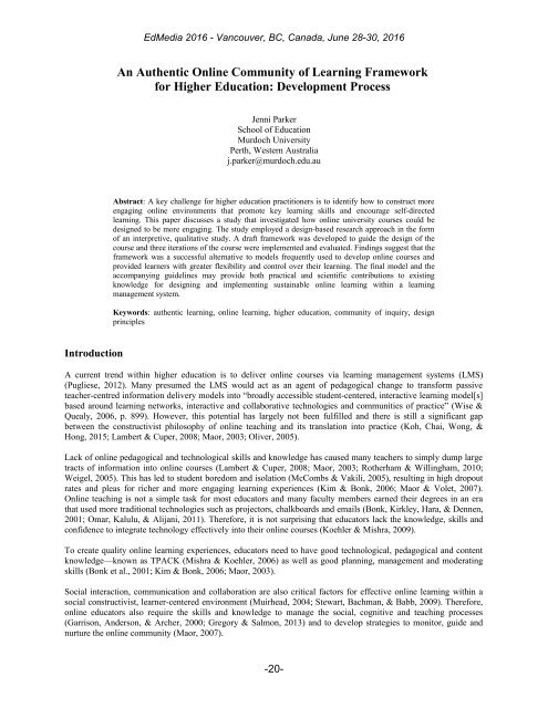 An authentic online community of learning framework for higher ...