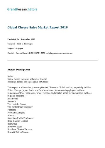 Global Cheese Sales Market Report 2017