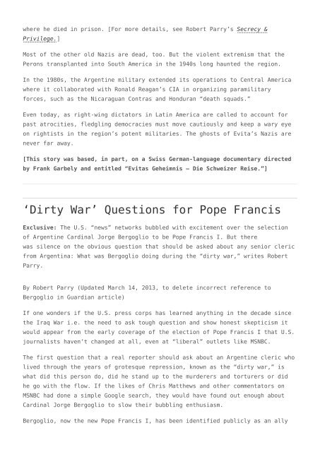 Pope Francis CIA and ‘Death Squads’