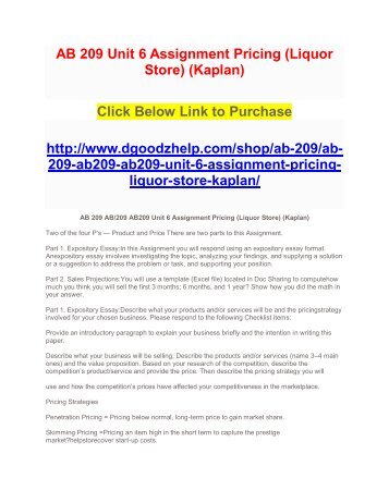 AB 209 Unit 6 Assignment Pricing (Liquor Store) (Kaplan)