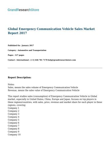 Global Emergency Communication Vehicle Sales Market Report 2017 