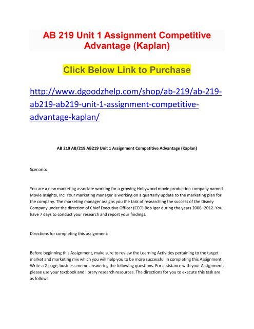 AB 219 Unit 1 Assignment Competitive Advantage (Kaplan)