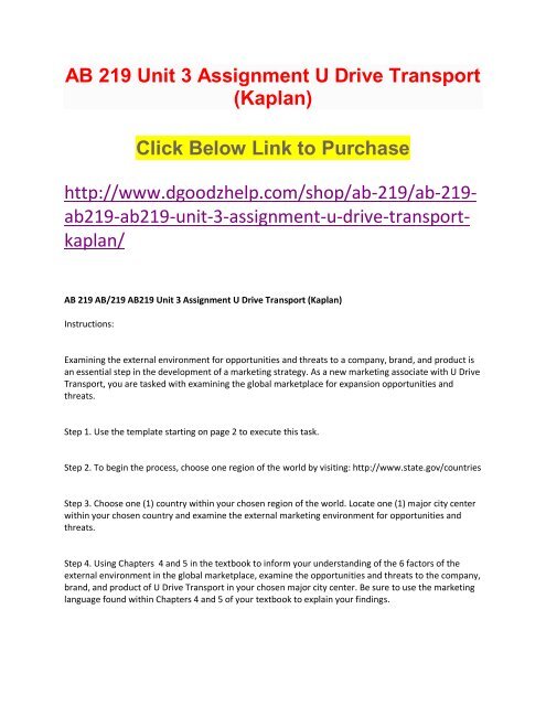 Ab 219 Unit 3 Assignment U Drive Transport Kaplan Ab 219 Unit 3 Assignment U Drive Transport Kaplan