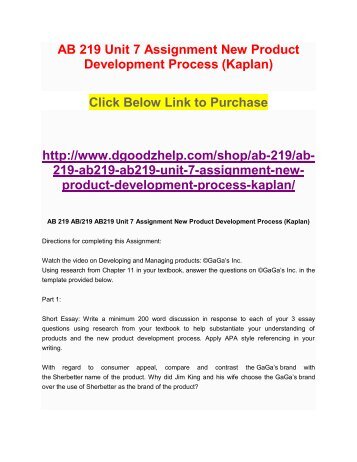 AB 219 Unit 7 Assignment New Product Development Process (Kaplan)