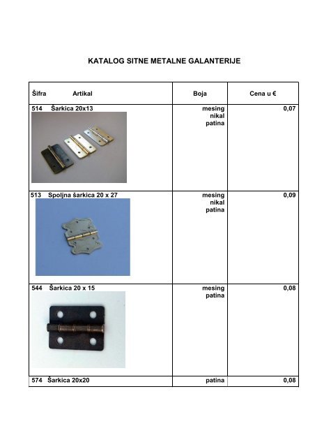 KATALOG SITNE METALNE GALANTERIJE