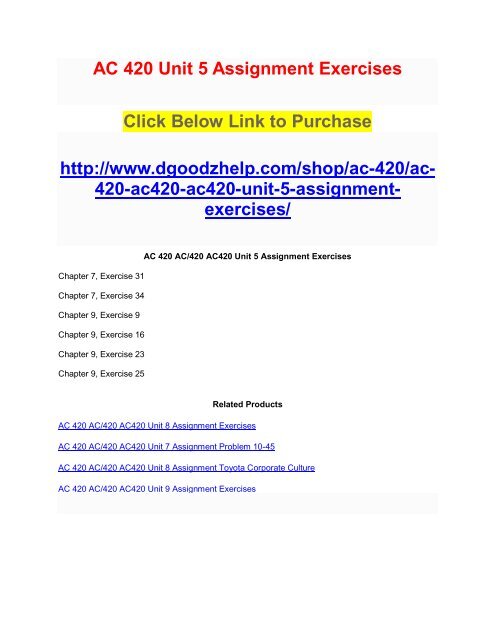 AC 420 Unit 5 Assignment Exercises