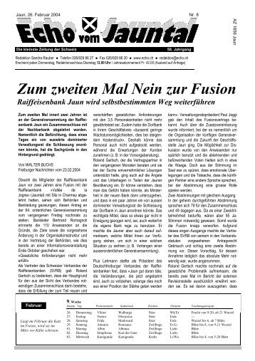 Zum zweiten Mal Nein zur Fusion - echo.ch