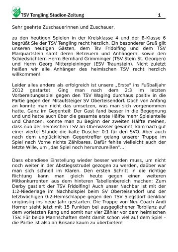 9. Ausgabe: 01.04.12 TSV Tengling - TSV Fridolfing