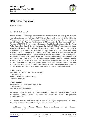 BASIC-Tiger BASIC-Tiger & Video - Wilke Technology