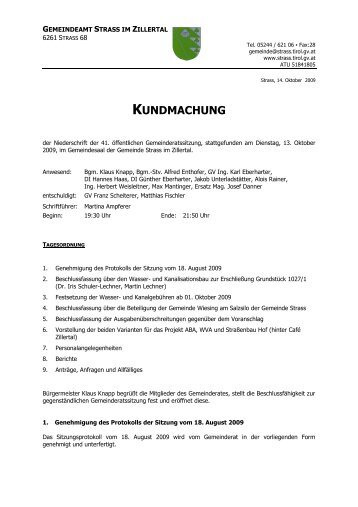 KUNDMACHUNG - Gemeinde Strass im Zillertal