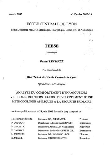 Analyse du comportement dynamique des véhicules routiers légers ...