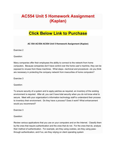AC 554 Unit 5 Homework Assignment (Kaplan)