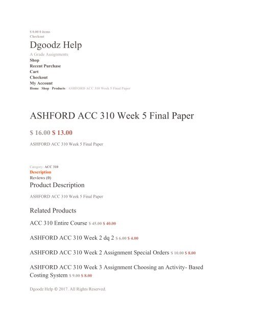 ASHFORD ACC 310 Week 5 Final Paper