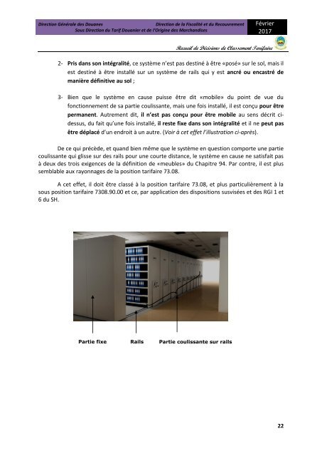 RECUEIL DES DECISIONS DE CLASSEMENT TARIFAIRE ANNEE  2016