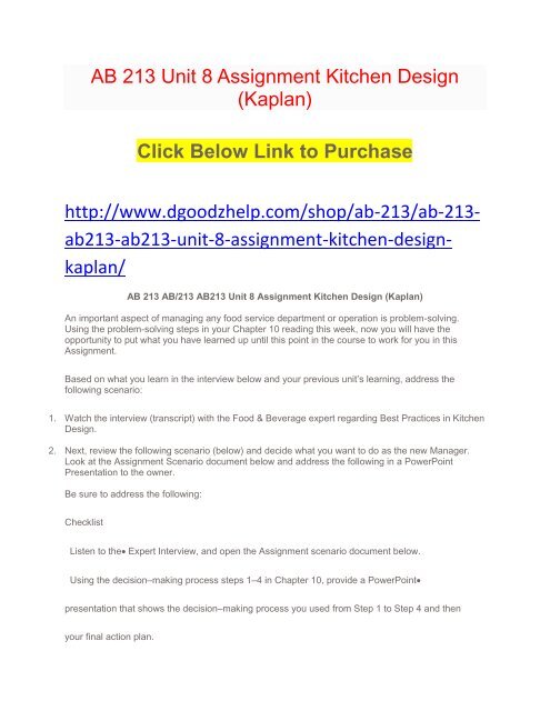 Ab 213 Unit 8 Assignment Kitchen Design Kaplan