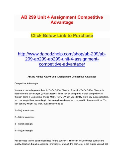 AB 299 Unit 4 Assignment Competitive Advantage