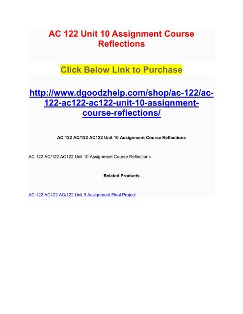 AC 122 Unit 10 Assignment Course Reflections